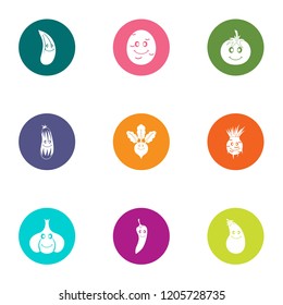 Vegetable stature icons set. Flat set of 9 vegetable stature vector icons for web isolated on white background