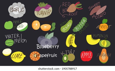 Vegetable sticker vector illustration art design hand drawn All items are separate.