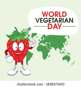 Vegetable strawberrycharacter Vector with celebrate world vegetarian day