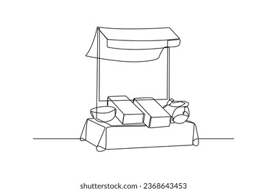 Vegetable streets stalls, Concept of traditional market, simple line market. Black and white design of traditional market. Vector illustration.