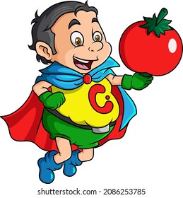The vegetable superhero with the tomato of illustration