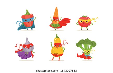 Vegetable Superheros Rushing to the Rescue Vector Set