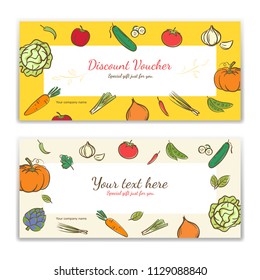 Vegetable theme gift certificate, voucher, gift card or cash coupon template in vector format