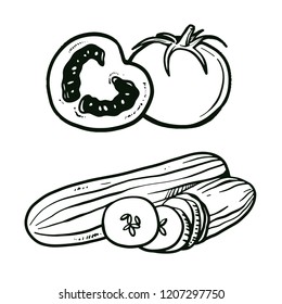 vegetable tomato and cucumber hand drawn