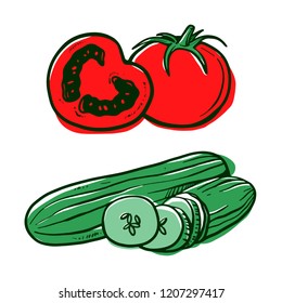 vegetable tomato and cucumber sketch 