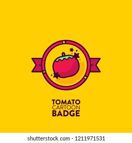 Vegetable tomato vector illustration logo badge with outline and clean design style.