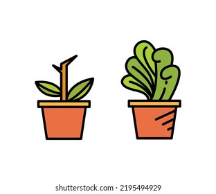 vegetales y árboles en iconos de ollas vegetales 