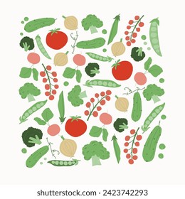 Vegetable trendy creative cjlorful poster. Hand drawn, flat scandinavian style, manual art. Healthy nutrition, organic food. Vector illustration