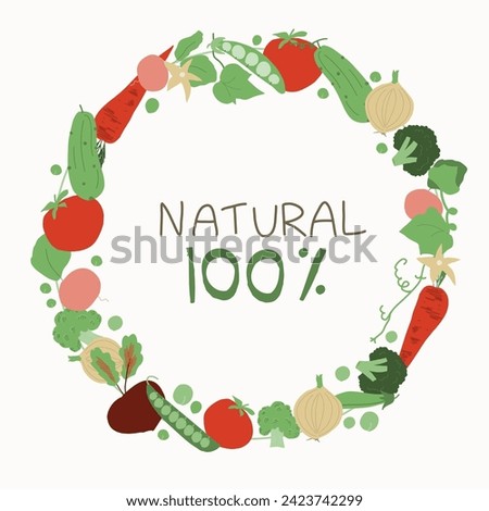 Vegetable trendy creative cjlorful poster. Hand drawn, flat scandinavian style, manual art. Healthy nutrition, organic food. Vector illustration