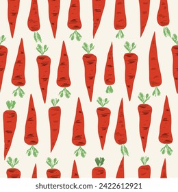 Vegetable trendy creative  cjlorful seamless pattern. Hand drawn, flat scandinavian style, manual art. Healthy nutrition, organic food, carrot. Vector illustration.