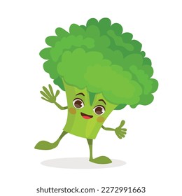 Vegetable vector cartoon character - Broccoli. Vegetable with a face, arms and legs.