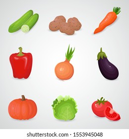 Vegetable vector icon set. 3d realistic icons.