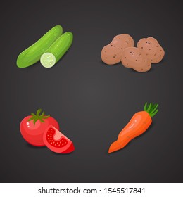 Vegetable vector icon st. Tomato, potato, carrot and cucumber.