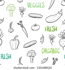 Vegetable vector. Organic vegetables background. Seamless fashion design.