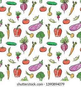 Vegetable vector. Organic vegetables texture. Seamless fashion design.