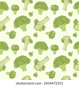 Vegetable vector seamless pattern with broccoli on a light background. Hand drawn broccoli from different angles