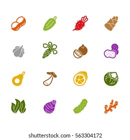 Vegetable vector silhouette color icons set 2 on white background. Premium quality outline symbol collection. Stroke vector logo concept, web graphics.