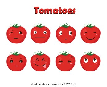 Vegetable Vector - Tomato Cartoon with Different Expressions