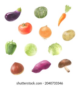 Vegetable vector watercolor illustration set