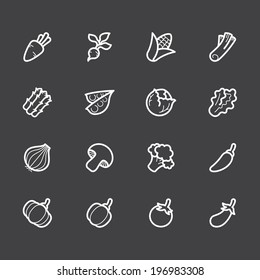 vegetable vector white icon set on black background
