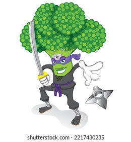 Vegetable warrior Brocolis Ninja illustration. Ideal for educational and nutritional materials