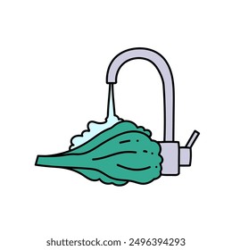 vegetable washed under kitchen sink faucet hand drawn color vector illustration