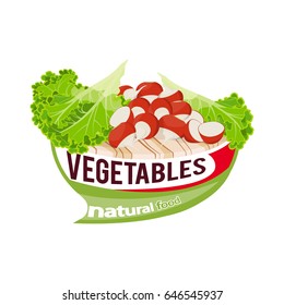 Vegetable. Whole and cut radish and lettuce on a cutting board
