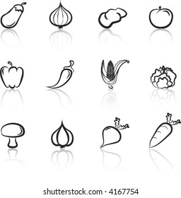 Vegetables 1 Black & White icons set