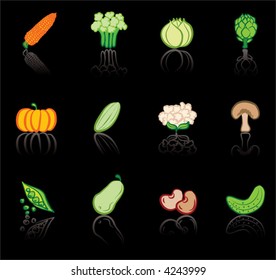 Vegetables 2 color icons set on black background