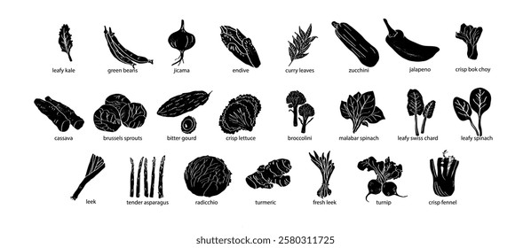 Vegetables in a abstract draw design. Label or poster, price tag. Illustrations in black and white. 