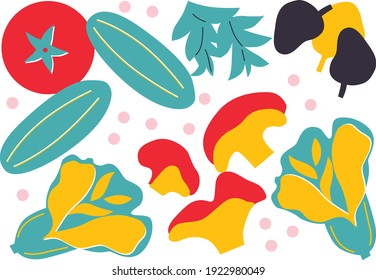 Ilustración vectorial plana abstracta de verduras. Elementos vegetales simples.