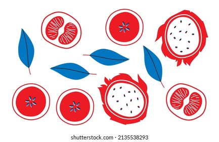 Vegetables appetizing set vector illustration. Abstract vegetables red, blue print. Funny typography poster, apparel print design, menu. Minimalist art for logo, posters, wall art, healthy concept.