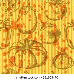 Vegetables and apple vector, sketch seamless pattern