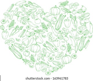 Vegetables arranged in heart shape