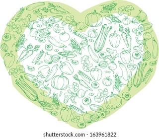Vegetables arranged in heart shape