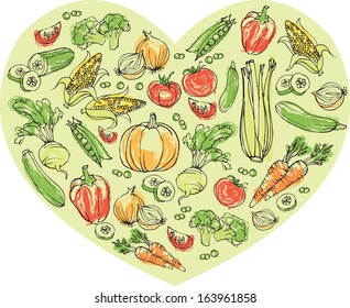 Vegetables arranged in heart shape