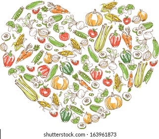 Vegetables arranged in heart shape