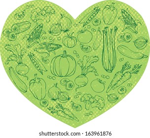 Vegetables arranged in heart shape