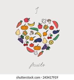Vegetables arranged in heart shape