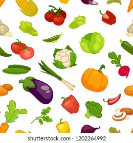 Vegetables aubergine and pumpkin set seamless pattern vector.