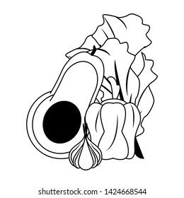 Vegetables avocado spinach pepper and garlic healthy food cartoon isolated vector illustration graphic design