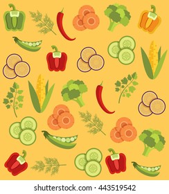 Vegetables background. Cooking background. Vector flat cartoon illustration