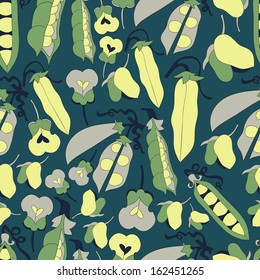Vegetables background seamless continuous pattern with peas. Floral background with flower  and peas in vector .