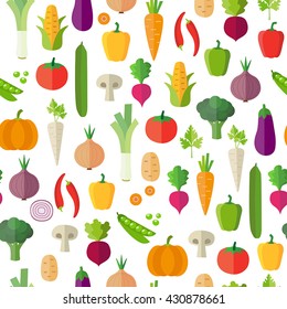 Vegetables background - seamless pattern. Can illustrate topics like healthy eating, vegetarian meals, vegan or raw diet. Wallpaper decoration.