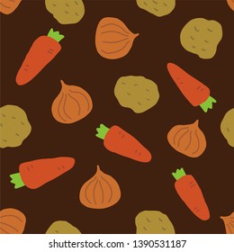 Vegetables background. Seamless pattern. Vector.Potato.Onion.Carrot.