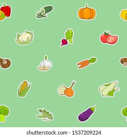Vegetables background - Vector color seamless pattern of vegetarian food and healthy nutrition for graphic design