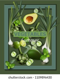 Vegetables background Vector. Green veggie organic illustration