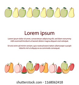 Vegetables banner background. Fruit set. With space for text. Fruits on white background apricot, melon, watermelon, nectarine, peach, pear and Apple.