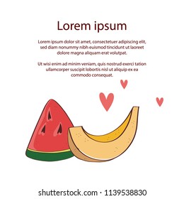 Vegetables banner background. Melon and watermelon. Vector illustration with space for text.