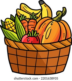 Vegetables Basket Cartoon Colored Clipart Stock Vector (Royalty Free ...